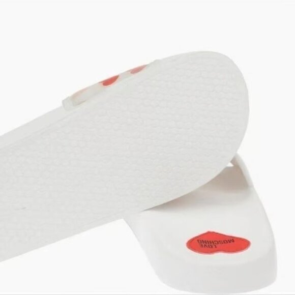 NWOT Love Moschino red & white heart print hologram flat pool slide sandals, 41 - Picture 4 of 16